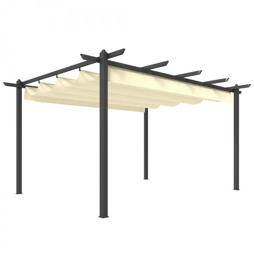 Pérgola de Jardín 4x3 m con Techo Retráctil Estructura de Aluminio UPF30+ Orificios de Drenaje Pabellón Exterior Crema [9]