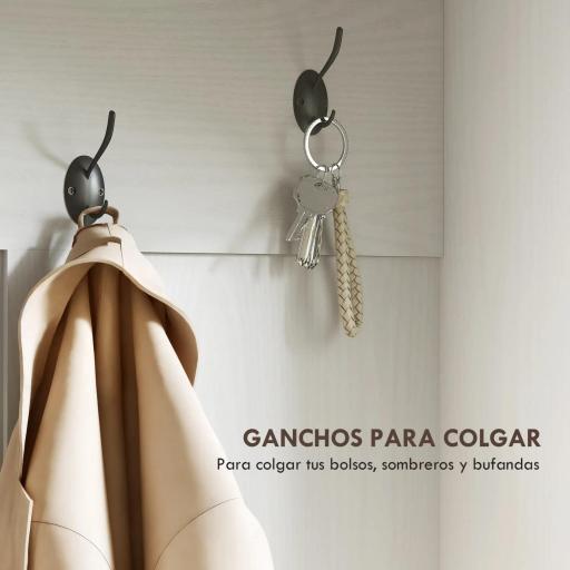 Perchero Zapatero con Banco Zapatero Ganchos Estantes y Compartimentos para Entrada Pasillo Salón 105x40x180 cm Blanco [4]