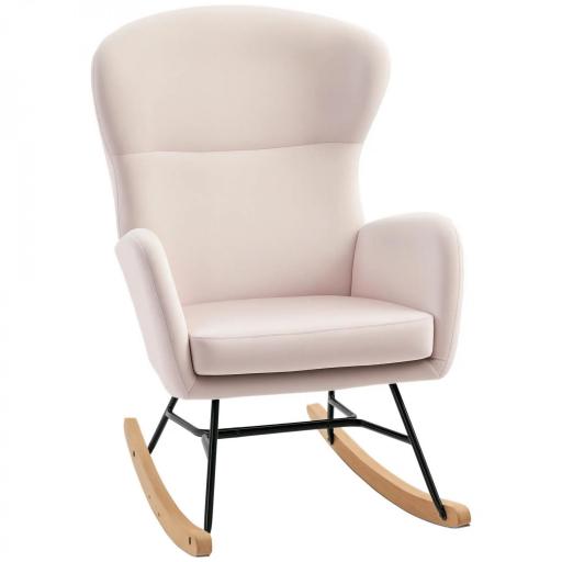 Silla Mecedora Tapizada en Terciopelo Sillón Balancín Relax con Asiento Acolchado y Reposabrazos 65x87x102cm Rosa [7]