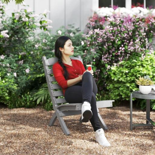 Silla de Jardín de Madera con Listones Respaldo Inclinado y Protección Multicapa para Exterior 76x48x78 cm Gris