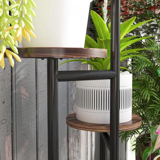 Soporte para Plantas de Madera y Acero de 5 Niveles con 5 Estantes Redondos Soporte para Macetas 43x43x70 cm Carbonizado [7]