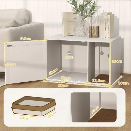 Mueble Arenero para Gatos Arenero para Gatos con Almohadilla para Rascar y Puerta de Ratán 80x50x50 cm Blanco [2]