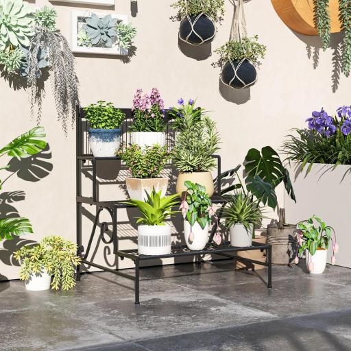 Soporte para Plantas de Tres Niveles con Diseño en Escalera y Estructura Metálica Resistente para Interior y Exterior