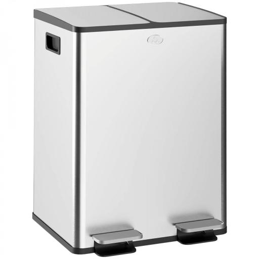 Papelera de Cocina de Acero Inoxidable con 2 Compartimentos 2x20L Pedal Tapas de Cierre Suave y Cubo Extraíble Plata [9]