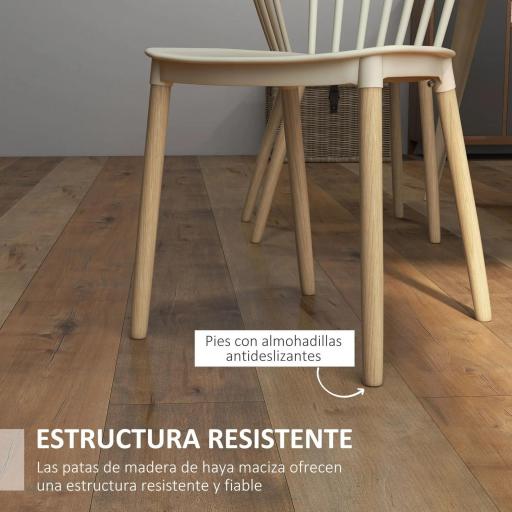 Juego de 4 Sillas de Comedor Estilo Nórdico con Respaldo de Polipropileno y Patas de Madera 48x52,5x83 cm Natural [4]