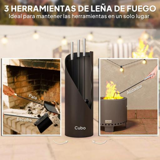 Juego de Utensilios para Chimenea de 4 Piezas de Metal con Escoba Pala Atizador y Cubo 20x20x65 cm Plateado [7]