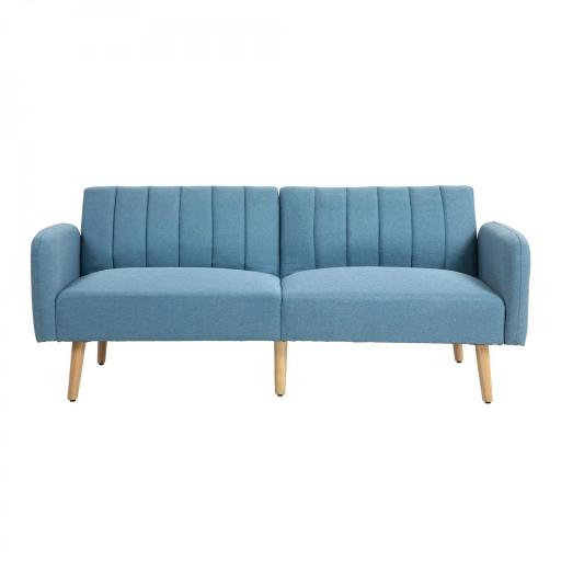 Sofá Cama de 3 Plazas Azul Polvo Tapizado en Lino Sintético con Respaldo Ajustable y Reposabrazos Desmontables 173x75x73 cm Azul Claro [8]