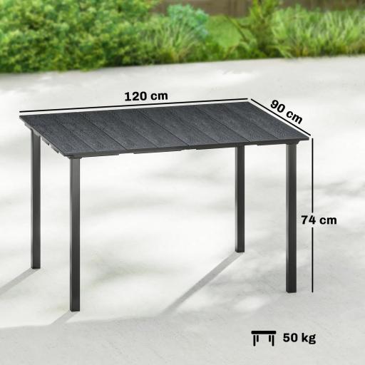 Mesa de Comedor de Jardín para 6 Personas con Superficie de HDPE Estructura Metálica para Patio 120x90x74 cm Negro [1]