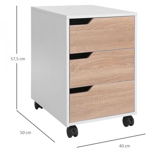 Cajonera de Oficina con Ruedas Mueble Archivador con 3 Cajones Cajonera para Escritorio Estudio 40x50x57,5 cm Roble y Blanco [1]