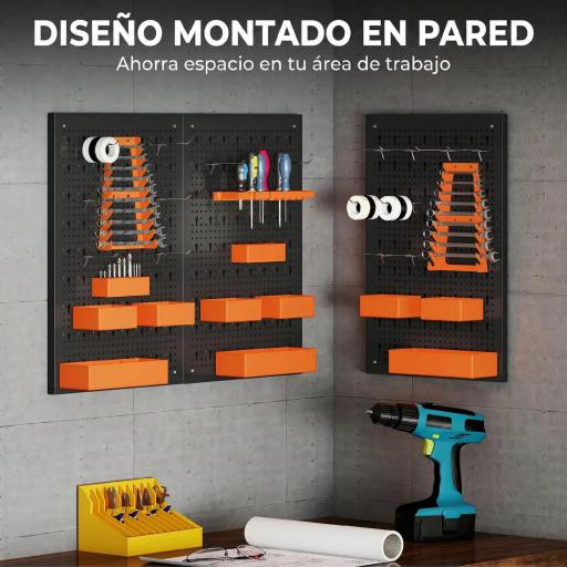 Organizador de Herramientas de Pared de 33 Piezas 120x60 cm con Ganchos Contenedores y Estantes Negro y Naranja [4]