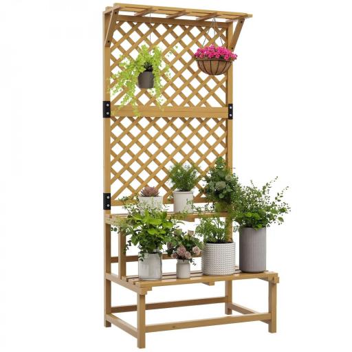 Soporte para Plantas de 2 Niveles con Celosía Enrejado con 2 Estantes de Madera para Jardín Terraza 75x50x166 cm Natural [9]