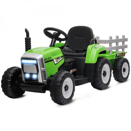 Tractor Eléctrico con Remolque para Niños 3-6 Años con Control Remoto y Cinturón de Seguridad 136,5x50x52,5 cm Verde [9]