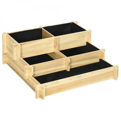 Arriate de Jardín de 3 Niveles con Diseño de Escalera y Tela no Tejida para Cultivos Plantas Flores 93x93x35 cm Natural [3]