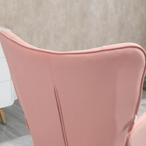 Butaca de Salón Sillón Individual Tapizado en Terciopelo con Respaldo Alto Estilo Moderno 68x72x103 cm Rosa [6]