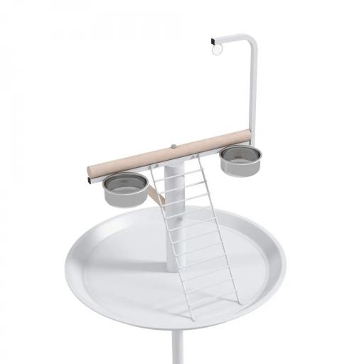 Comedero para Pájaros de Pie Ø60x138 cm con 4 Ruedas 2 Cuenco de Acero Inoxidable y 2 Perchas Blanco [4]