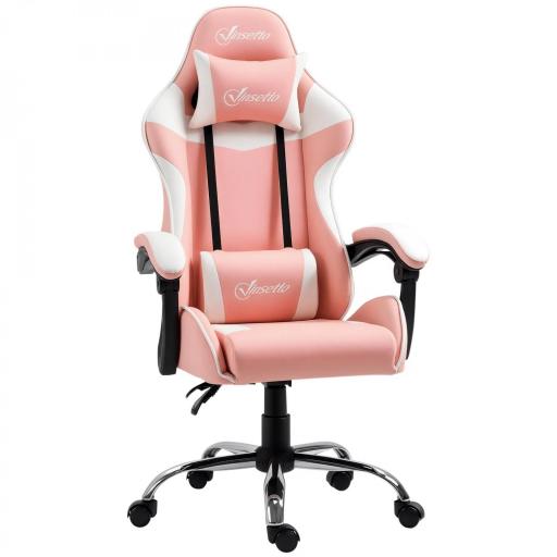 Silla Gaming Silla de Escritorio Reclinable 135° Reposacabezas y Cojín Lumbar 63x67x122-130 cm Rosa [9]