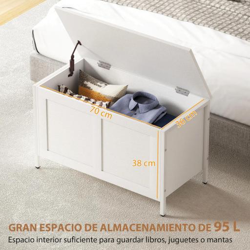Baúl de Almacenaje para Dormitorio 95 L con Tapa Banco de Almacenaje con Bisagra de Seguridad 80x40x50 cm Blanco Veteado [3]
