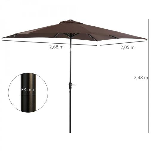 Parasol de Terraza Exterior 268x205x248 cm con Techo Inclinable hasta 45° Luces LED Solares y Manivela Marrón [5]