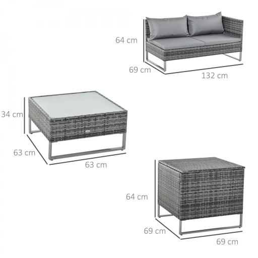 Conjunto de 4 Muebles de Jardín de Ratán con 2 Sofás Dobles Mesa Central Mesa con Arcón Cojines Extraíbles para Terraza Exterior 132x69x64 cm Gris [1]
