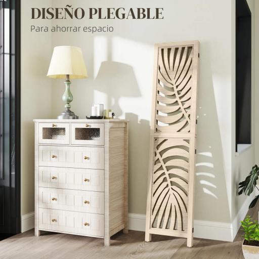 Biombo Divisor de Ambientes de 3 Paneles Plegable y Desmontable con Estampado de Hojas de Palma Tropical 120x1,7x170 cm [4]