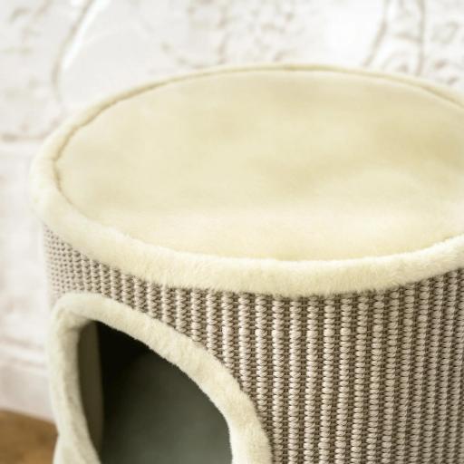 Barril Rascador para Gatos de 2 Niveles Altura 49 cm Tonel de Escalada con Cama Cubierto de Sisal Caqui y Café [6]