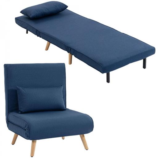 Sofá Cama Individual Plegable con Respaldo Ajustable 5 Posiciones Sillón Cama Tapizado con Cojín 72x75x85 cm Azul [9]