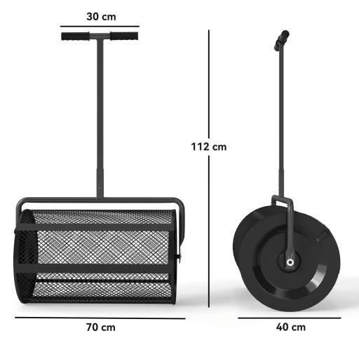Esparcidor de Compost con Cesto de 75L Mango Ajustable y Diseño Resistente para Jardinería y Césped 70x40x112 cm Negro [1]