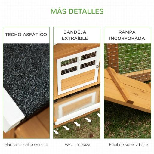 Gallinero de Madera Exterior Jaula para 2-4 Gallinas con Corral de Alambre Techos Asfálticos Nido Bandeja Extraíble y Rampa 200x80x105 cm Marrón [1]