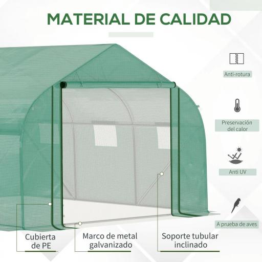 Invernadero de Túnel 3,5x3x2 m Invernadero de Jardín con Puerta y 6 Ventanas Enrollables de Polietileno PE 140 g/m² Metal Galvanizado para Cultivos Plantas Flores Verde [2]
