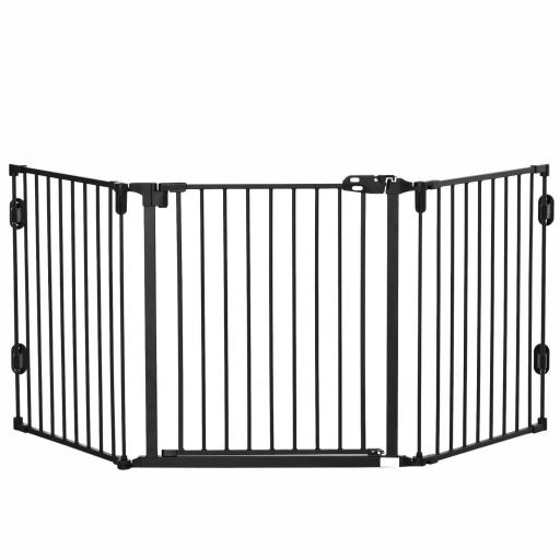 Barrera de Seguridad para Mascotas de 3 Paneles Puerta Auto Cierre y Diseño Plegable para Perros Pequeños 202,5x2x76 cm [9]
