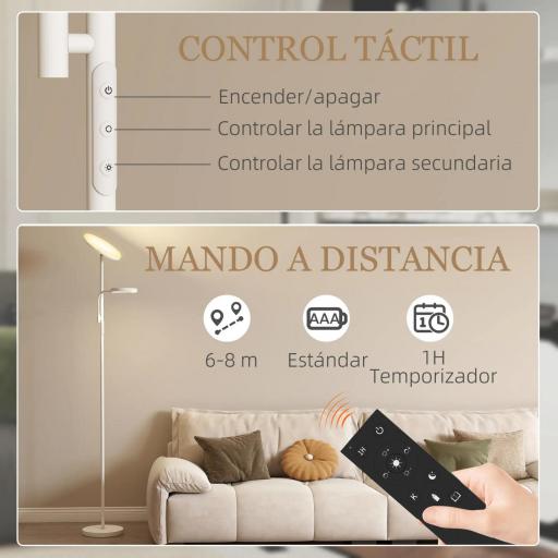 Lámpara de Pie LED Regulable 42W con Control Remoto y Táctil Temperatura de Color y Brillo Ajustable Blanco [6]