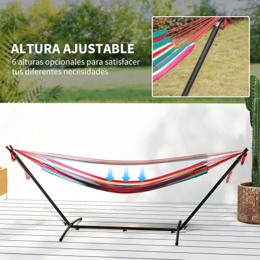 Hamaca con Soporte 310x117cm para Camping con Altura Ajustable y Bolsa de Transporte Carga 120 kg Rayas Naranja y Rojo [6]