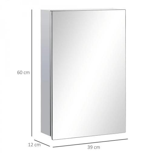 Armario de Baño con Espejo Armario de Pared con 3 Estantes de Almacenamiento para Ducha Aseo 39x12x60 cm Plata [1]