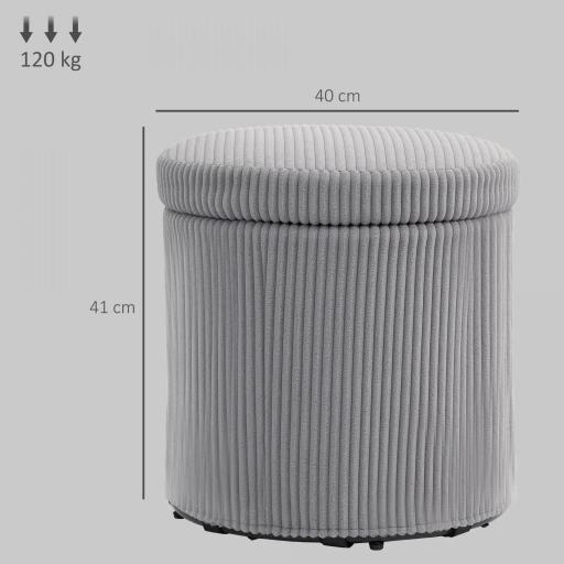 Puff con Almacenaje Redondo Tapizado en Pana con Estructura de Acero Estable y Acolchado Suave Ø40x41 cm Gris Claro [1]