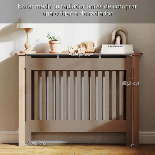 Cubre Radiador Cubierta para Radiador con Dispositivo Antivuelco Diseño Moderno 112x19x81cm Madera Natural [5]