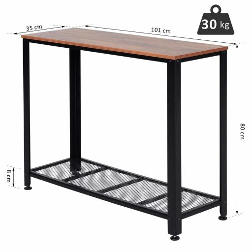 Mesa de Consola Industrial Mesa de Entrada con Estante Inferior de Malla Metálica Carga 30 kg 101x35x80cm Marrón y Negro [1]