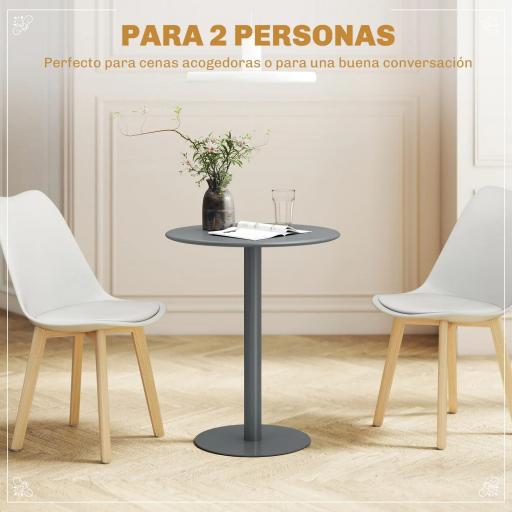Mesa de Comedor Redonda para 2 Personas Mesa de Cocina de Acero para Interior y Exterior Ø60x72 cm Gris [3]
