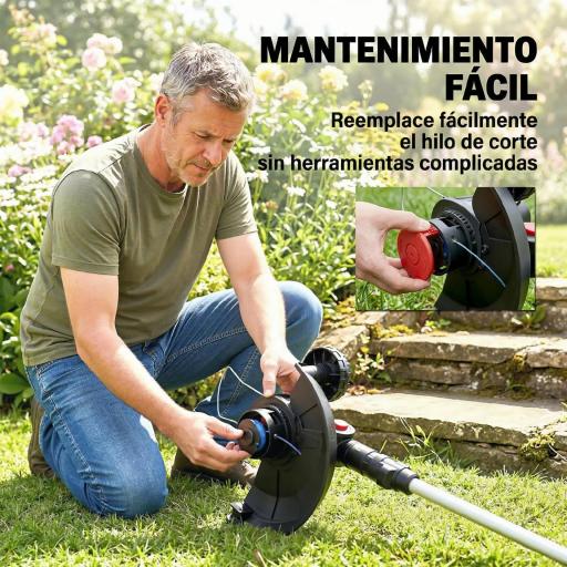 Desbrozadora Batería 18V con 2 Baterías de 4.0Ah y Cargador Barra Ajustable Cabezal y Mango Regulables Plateado [2]