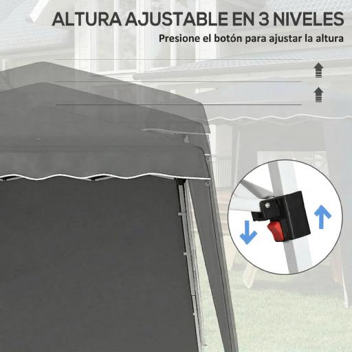 Carpa Plegable Pop-up 2,89x2,89m Cenador Pabellón de Jardín con Paredes Laterales Altura Ajustable Protección UV50+ Gris [7]