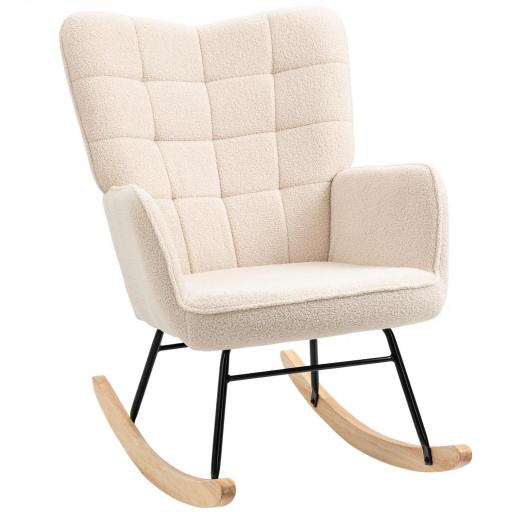 Silla Mecedora de Borreguito Sillón Balancín Oscilante 40° con Patas de Madera de Haya Carga 120 kg 71x98x101 cm Beige [9]