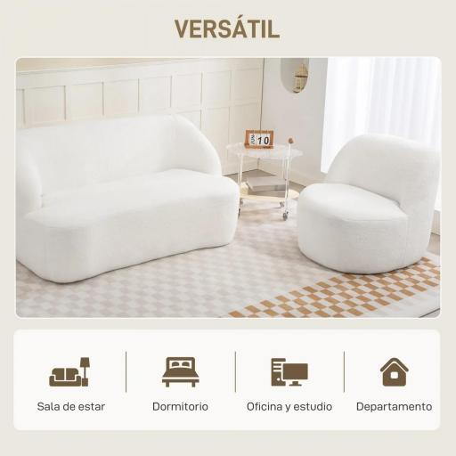 Sillón de Lectura Tapizado en Borreguito Diseño Curvo Acolchado Grueso No Requiere Montaje Crema [3]