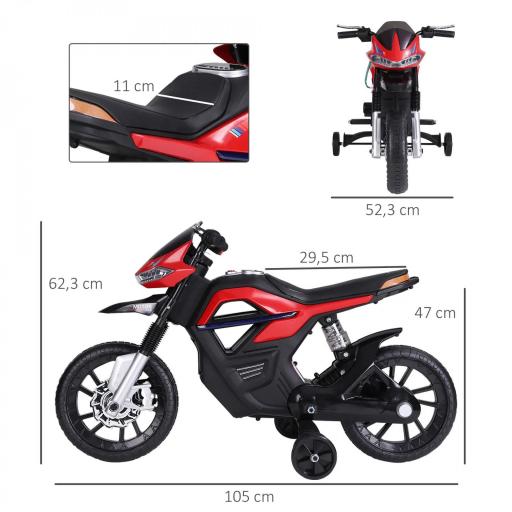 Moto Eléctrica Infantil Moto de Juguete Niños +3 Años Batería 6V con Luces y Música 105x52,3x62,3cm Rojo [1]