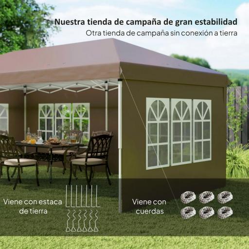 Carpa Plegable 6x3 m Pop-up con 4 Laterales Desmontables Cenador de Jardín con 4 Ventanas y Bolsa de Transporte Café [7]