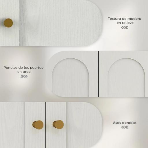 Mueble de Baño Colgar con Estantes 2 Puertas con Diseño de Arco Tiradores Dorados 60x20x60 cm Blanco [3]