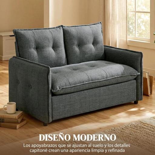 Sofá de 2 Plazas Tapizado en Lino con Acolchado Grueso, Diseño Capitoné para Espacios Pequeños 131x75x85 cm Gris Oscuro [2]