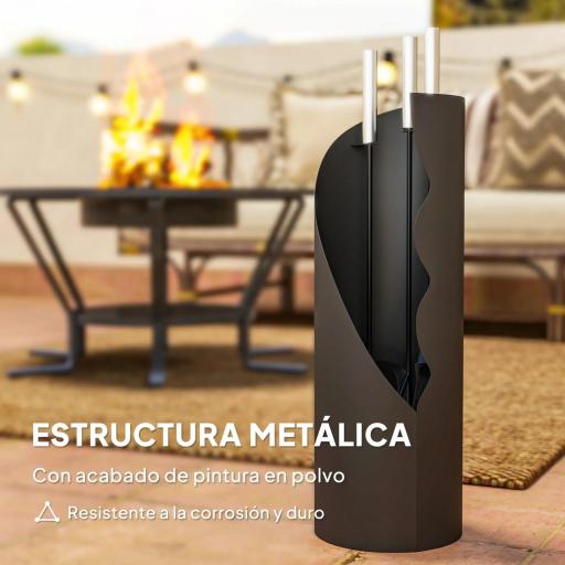 Juego de Utensilios para Chimenea de 4 Piezas de Metal con Escoba Pala Atizador y Cubo 20x20x65 cm Plateado [4]