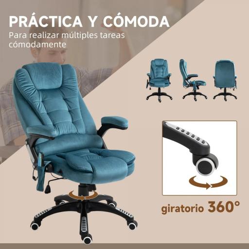Silla Oficina con Masaje de 6 Puntos con Función Basculante con Calefacción Altura Ajustable 68x72x110-120 cm Azul [3]