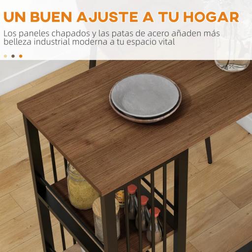 Mesa Alta Cocina con 3 Estantes Mesa Alta Bar para 2 Personas Patas de Acero para Salón 120x40x105 cm Marrón y Negro [7]