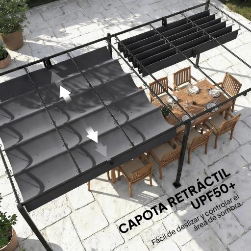 Pérgola de Jardín 6x3 m con Techo Retráctil Protección UPF50+ Drenaje Cenador de Jardín para Patio Exterior Gris Oscuro [6]