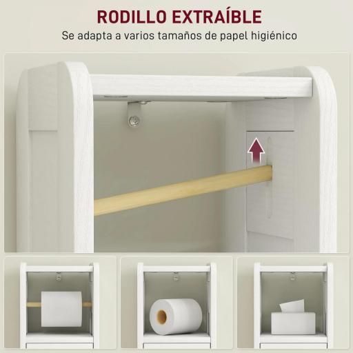 Armario de Baño Estrecho Mueble Auxiliar de Baño con Estante Ajustable y Portarrollos de Papel 21x20x79 cm Blanco [8]